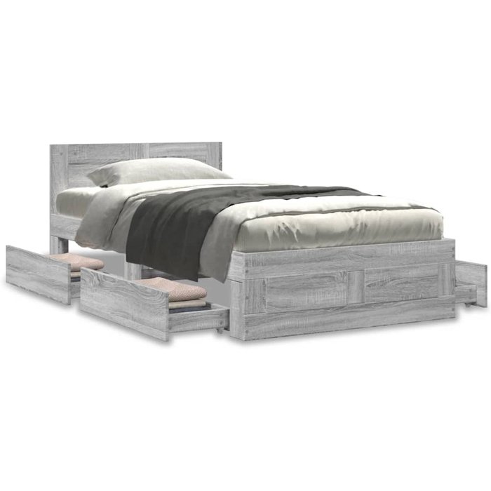 Vidaxl cama con cabecero madera de ingeniería gris hormigón 75x190 cm