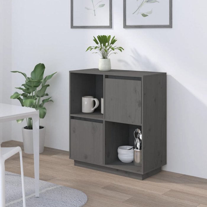 Aparador gris 74x35x80 cm madera maciza de pino