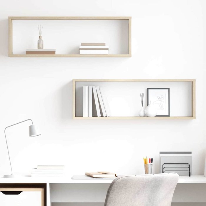 Estantería cúbica de pared de 2 piezas, madera de roble sonoma.