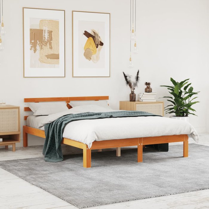 Estructura de cama con cabecero encerado marrón 120x190cm madera de pino