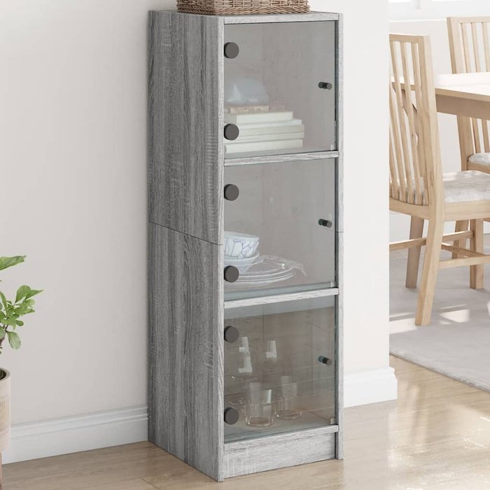 Aparador con puertas de cristal gris sonoma 35x37x109 cm