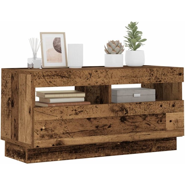 Vidaxl mueble tv luces led madera ingeniería envejecida 80x35x40 cm