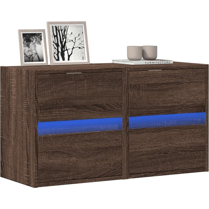 Vidaxl muebles tv de pared luces led 2 uds marrón roble 41x31x45 cm