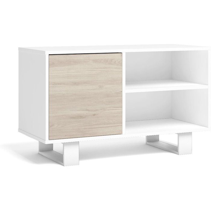 Mueble tv patas u modelo wind, color blanco/roble, medidas 95x40x57cm