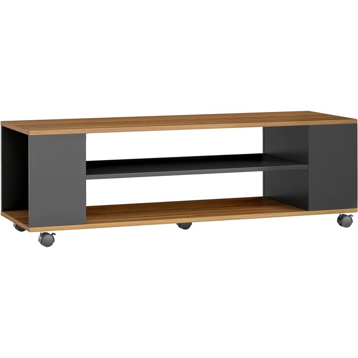 Mueble de tv homcom melamina de madera nogal y negro 120x40x38,5 cm 839-648v00bk