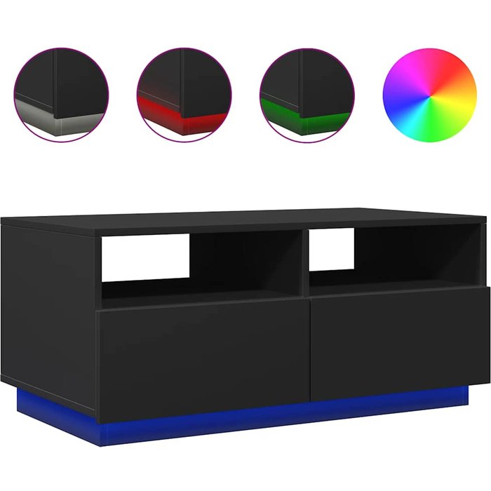 Mesa de centro con luces led negras 90x49x40 cm - comfortxl