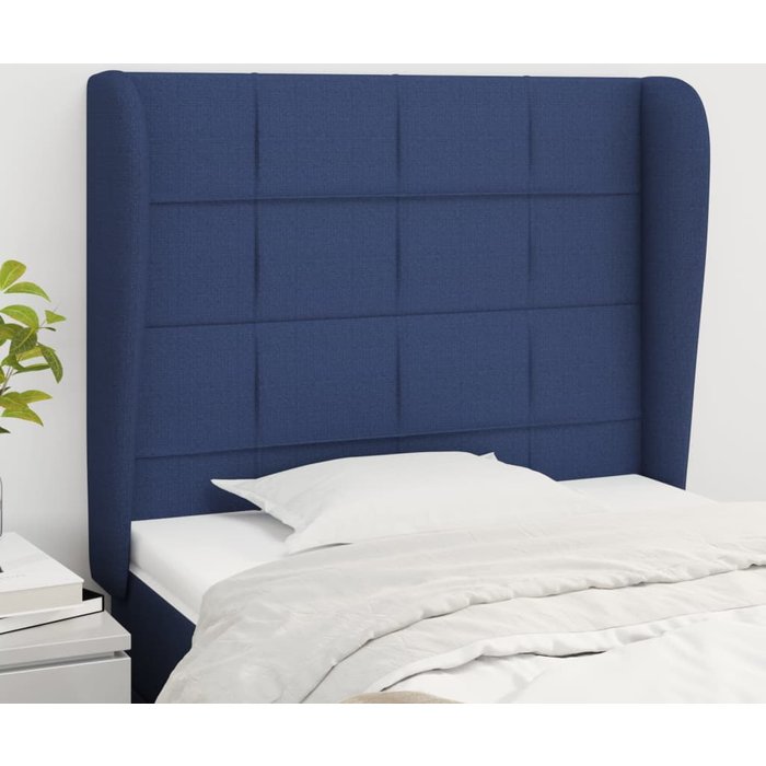 Cabecero con orejas de tela azul 103x23x118/128 cm