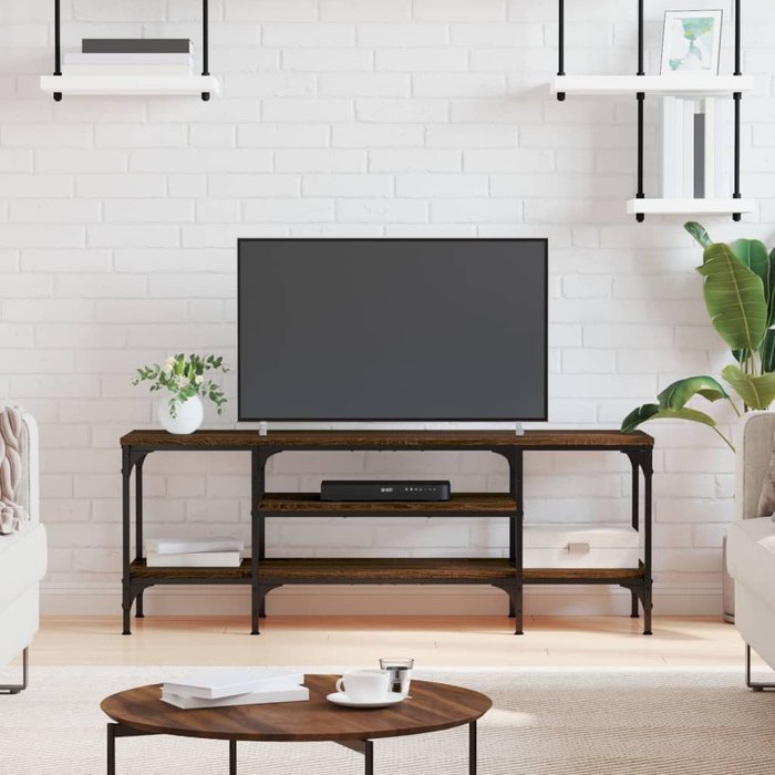 Vidaxl mueble tv madera ingeniería y hierro marrón roble 121x35x45 cm