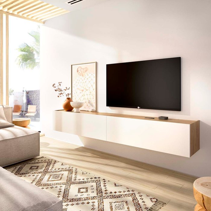 Mueble bajo tv sky - blanco,encimera roble nordic - ancho 180cm - homekit