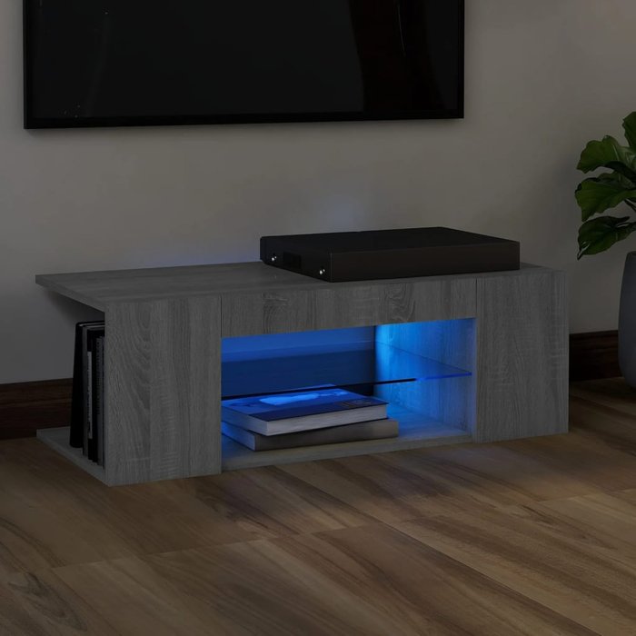 Mueble de tv con luces led gris sonoma 90x39x30 cm - comfortxl