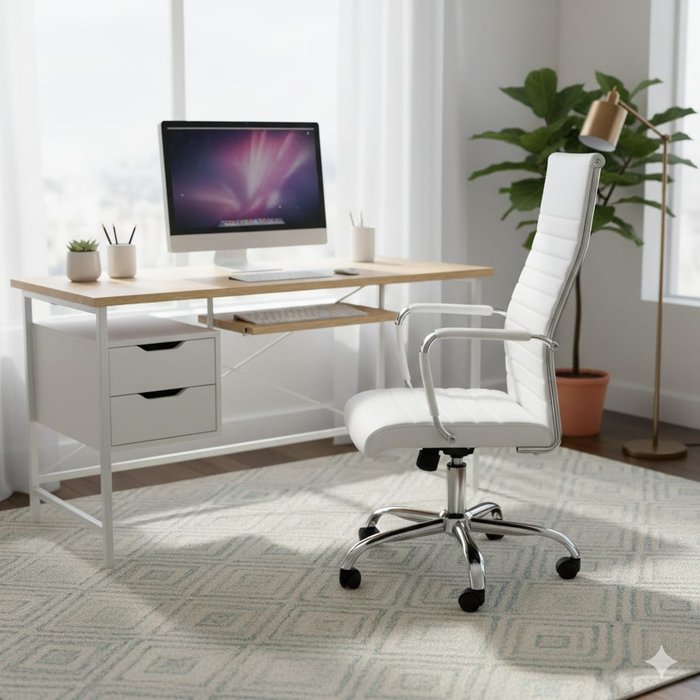 Essenza silla oficina ergonómica blanca piel sintética altura ajustable