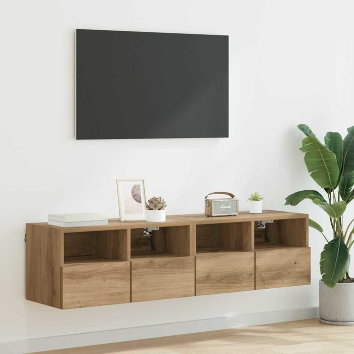 Muebles de tv de pared, 2 piezas, roble artesanal, 60 x 30 x 30 cm