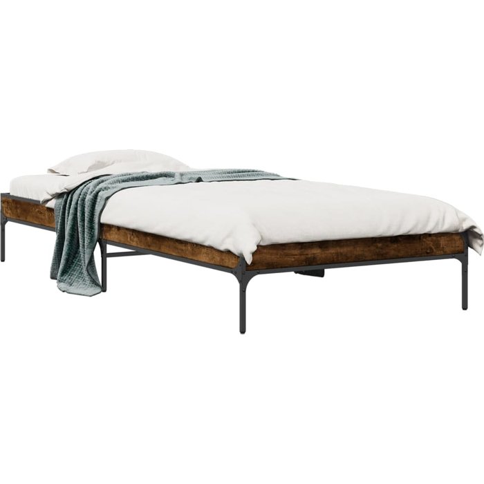 Vidaxl estructura cama madera ingeniería metal roble ahumado 90x190 cm