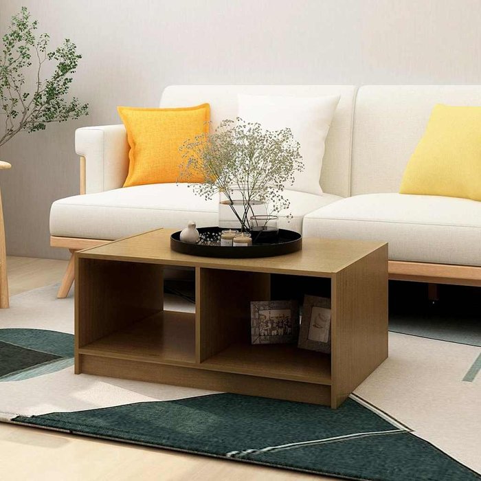 Mesa de centro color miel, 75x50x33,5 cm, madera maciza de pino.