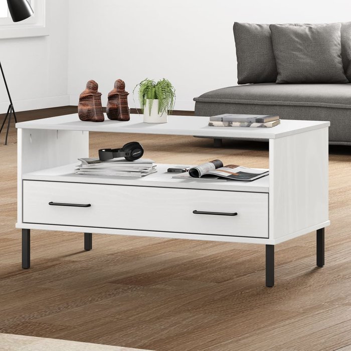 Mesa de centro patas metal oslo madera maciza blanco 85x50x45cm - comfortxl