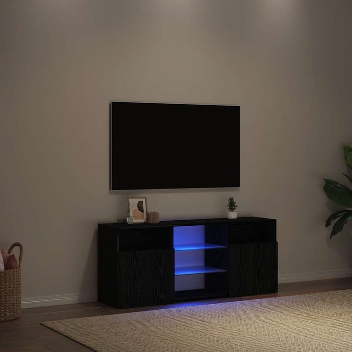Vidaxl mueble de tv con luces led roble negro 120x30x50 cm