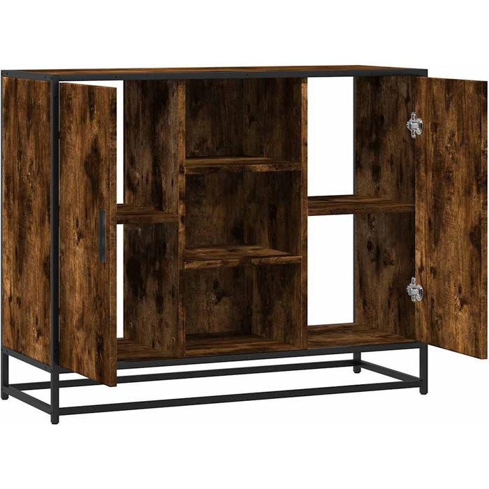 Aparador de roble ahumado, 92x35x76 cm, madera de ingeniería.
