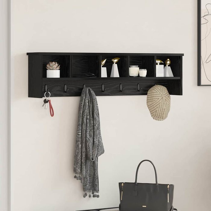 Perchero de pared con estante, roble negro, 100 x 16 x 26 cm