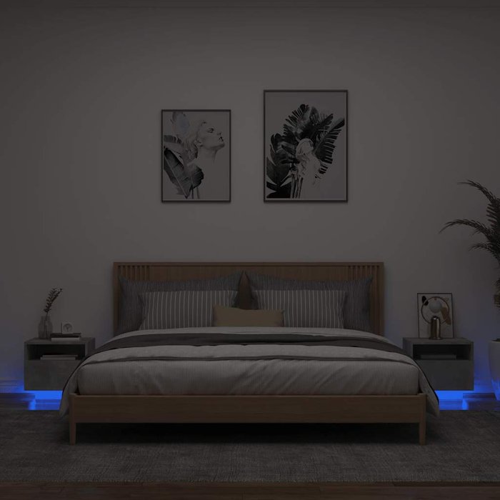 Mesitas de noche con luces led 2 unidades gris hormigón 40x39x37 cm