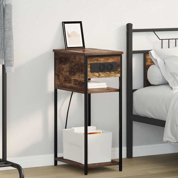 Mesilla de noche, roble ahumado, 41 x 28 x 76 cm, madera de ingeniería