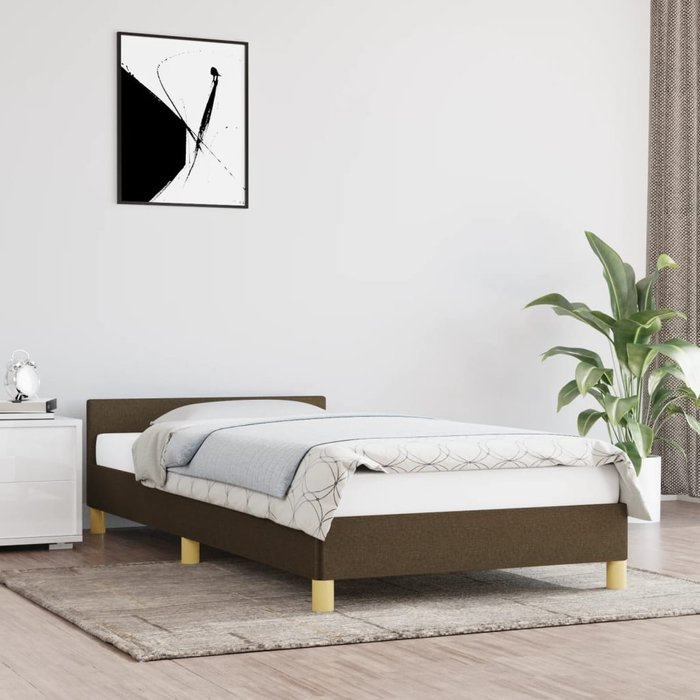 Estructura de cama con cabecero marrón oscuro 90x200 cm tela