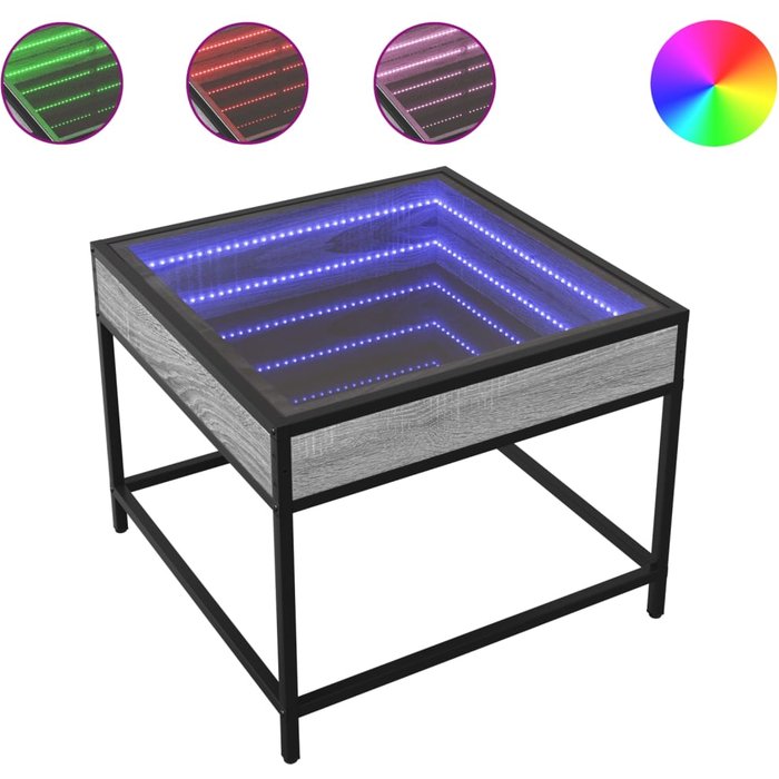 Mesa de centro con infinity led gris sonoma 50x50x41 cm - comfortxl