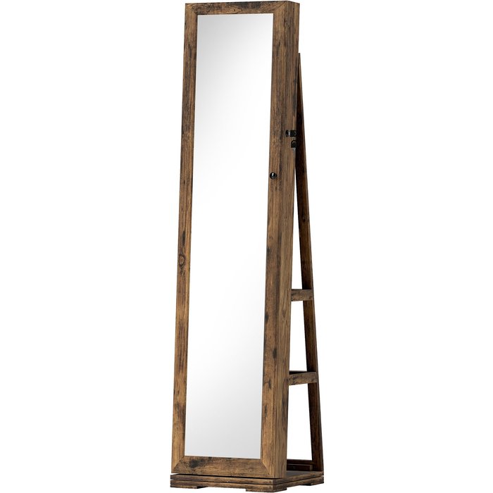 Espejo joyero homcom mdf, vidrio marrón rústico 38x38x160 cm 831-393v80rb