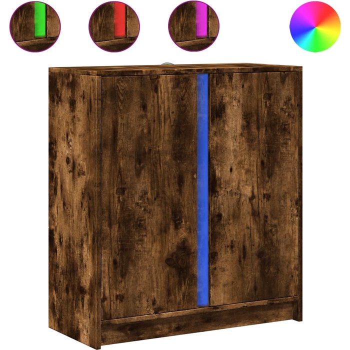 Aparador con led madera ingeniería roble ahumado 77x34x85 cm - comfortxl