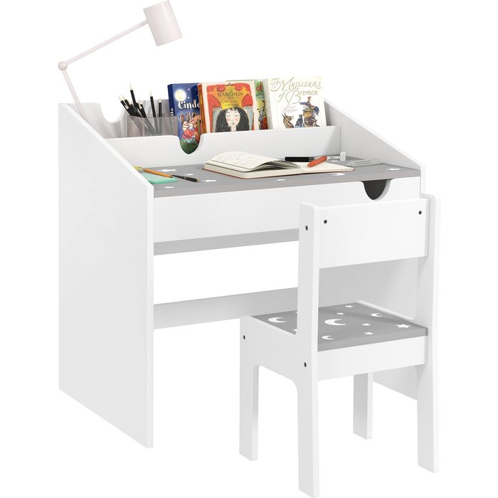 Conjunto escritorio y silla infantil 3+ años con cajón - gris/blanco 69x50x75cm