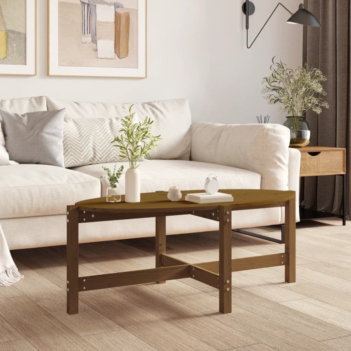 Mesa de centro, color miel, 118x63x45 cm, madera maciza de pino.