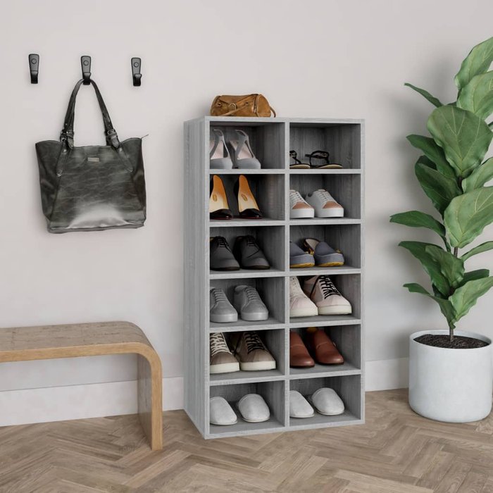Mueble zapatero madera contrachapada gris sonoma 54x34x100,5 cm