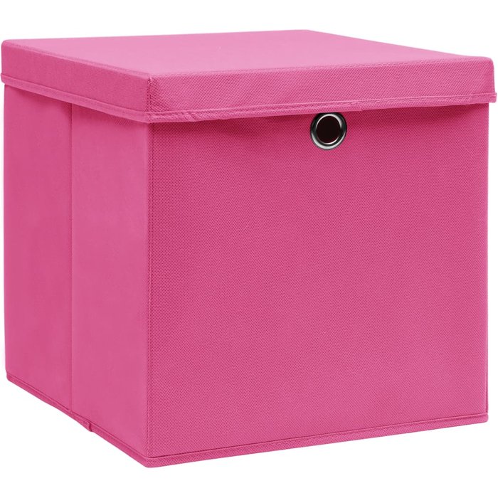 Cajas de almacenaje con tapa 10 uds tela rosa 32x32x32 cm