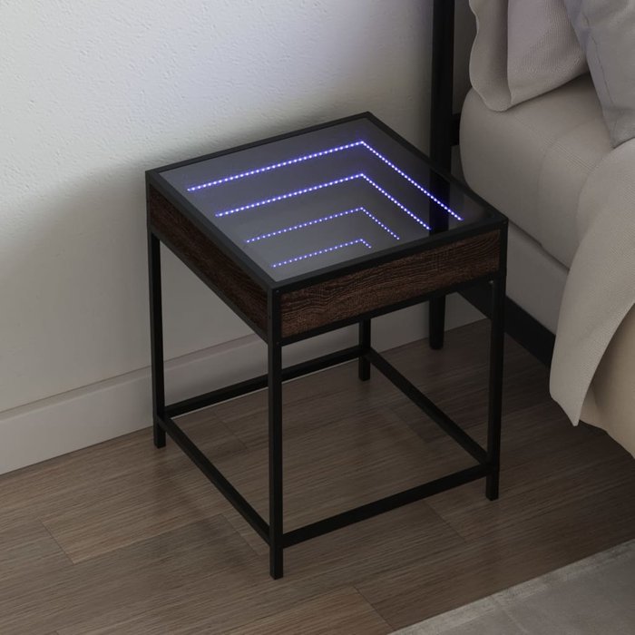Mesita de noche con infinity led roble marrón 40x40x51 cm