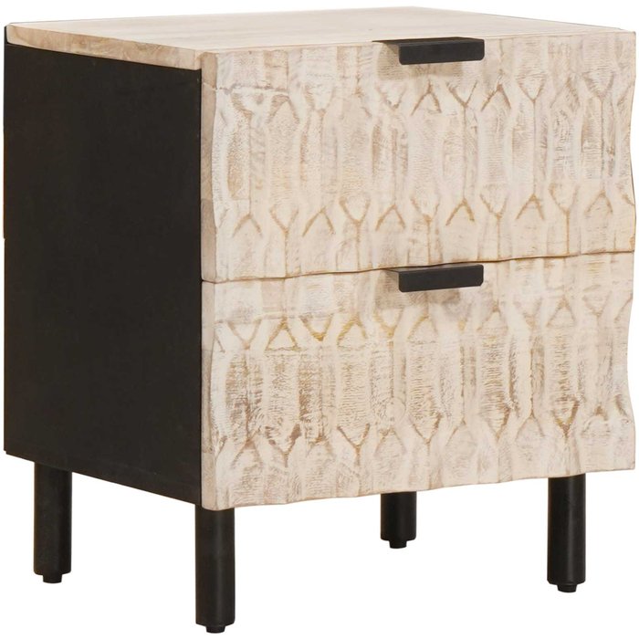 Mesita de noche blanca, 40 x 33 x 46 cm, madera maciza de mango.