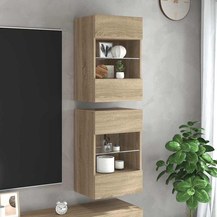 Armarios de pared con luces led para tv 2 uds roble sonoma 40x30x60,5 cm vidaxl