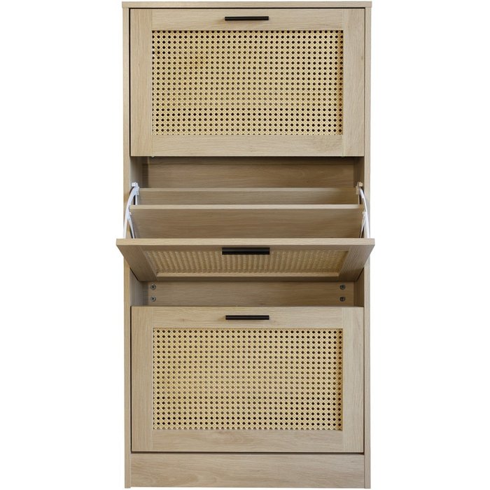 Mueble zapatero de 3 estantes en madera natural 60x24x118cm