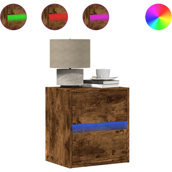 Mesita de noche,mesilla de noche de pared con luces led roble ahumado cfw539188
