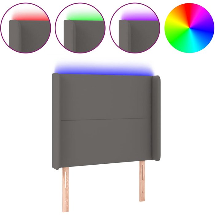 Cabecero cama - mueble cabecero con led cuero sintético gris 93x16x118/128cm