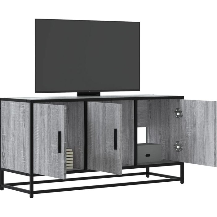 Mueble de tv sonoma gris 100x35x50 cm de madera contrachapada y metal