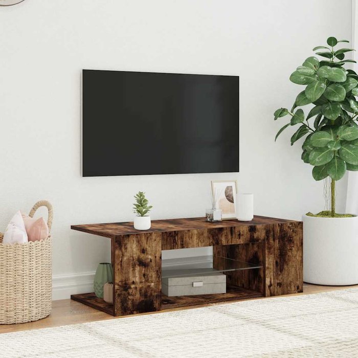 Mueble de tv con luces led, roble ahumado, 90x39x30 cm