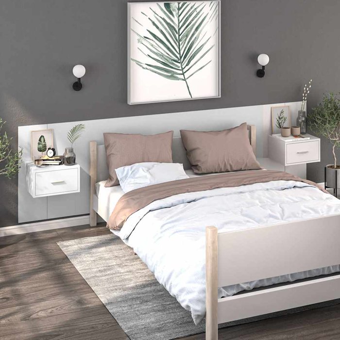 Mesitas de noche de pared de 2 piezas, blancas