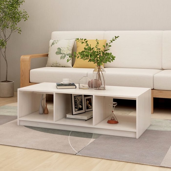Mesa de centro blanco 110x50x34 cm madera maciza de pino