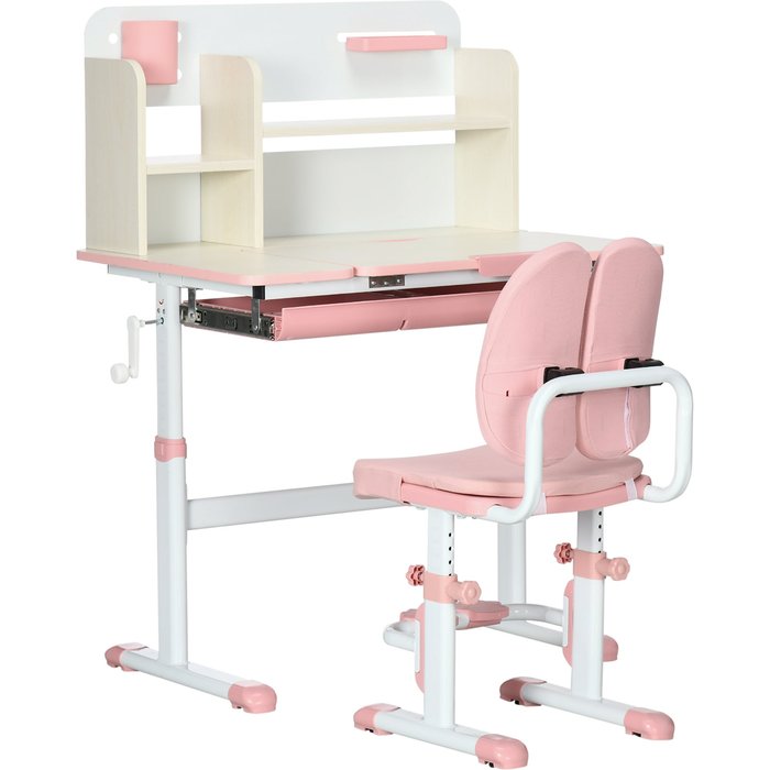 Pupitre infantil homcom pp, mdf, acero, poliéster, espuma rosa 80x52x109 cm
