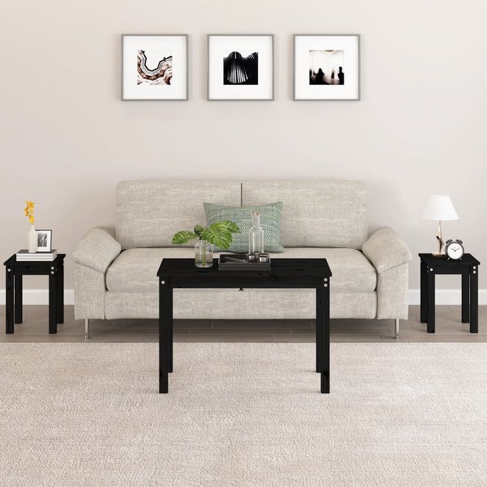Maison exclusive - mesas apilables 3 piezas madera maciza de pino negro
