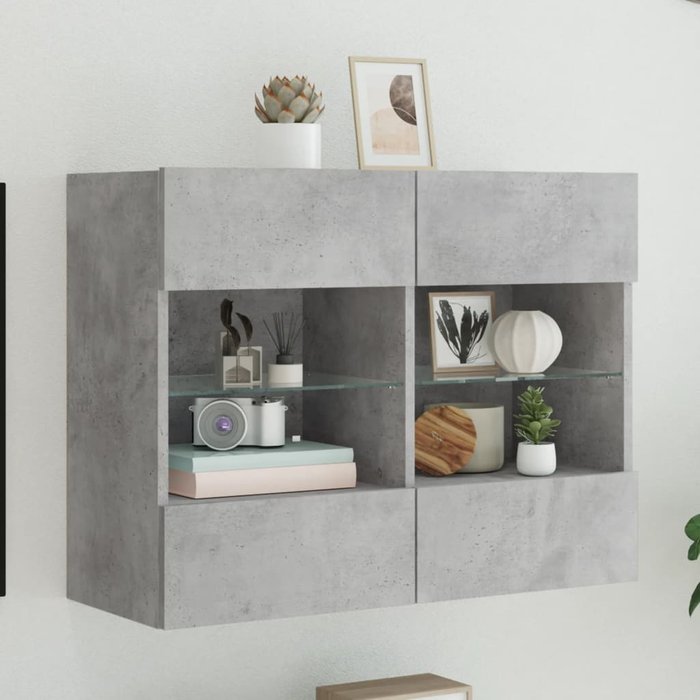 Mueble de tv de pared con luces led, gris hormigón, 78,5x30x60,5 cm