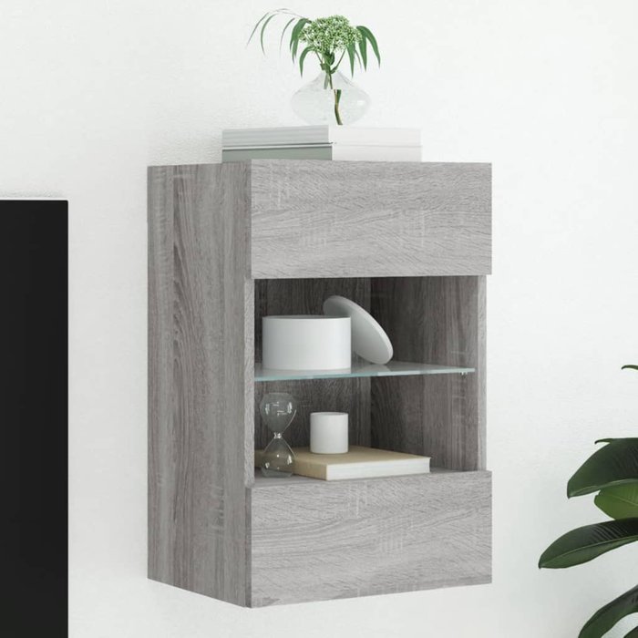 Mueble de tv de pared con luces led gris sonoma, 40x30x60,5 cm