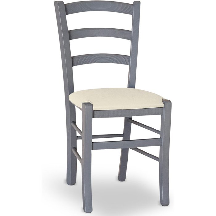 Silla venezia en madera de haya gris con asiento de símil piel beige
