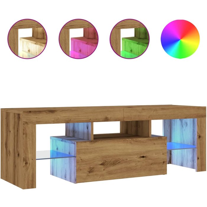 Mueble de tv luces led madera roble artisan 120x36,5x40 cm - comfortxl