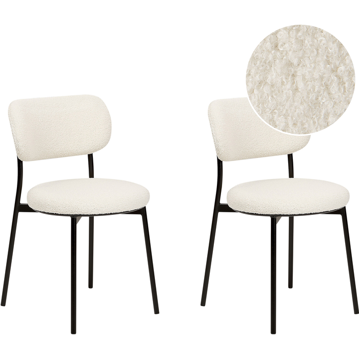 Beliani conjunto de 2 sillas de comedor casey bouclé blanco crema