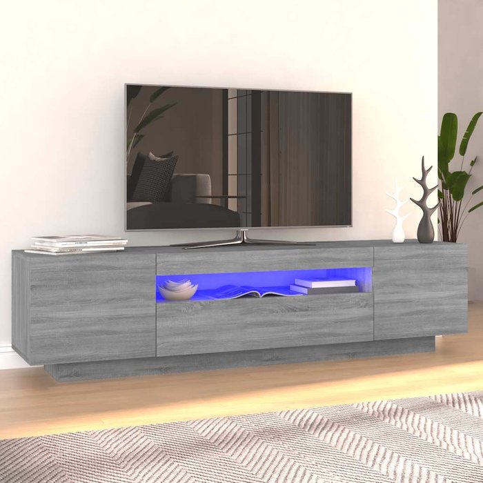 Mueble de tv con luces led gris 160x35x40 cm